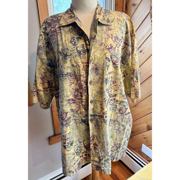Vintage Men’s Hilo Hattie Face Tapestry Printed Hawaiian Shirt Button Down - Picture 4 of 10
